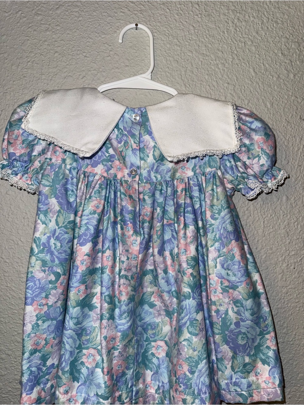 Pastel Floral Girls' Dress with Lace Collar - Blue/Pink - Picture 2 of 2